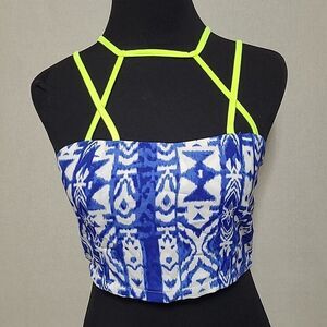 MILLAU LF Stores $78 Women's Blue and Green Tribal Print Neon Crop Top Sz S